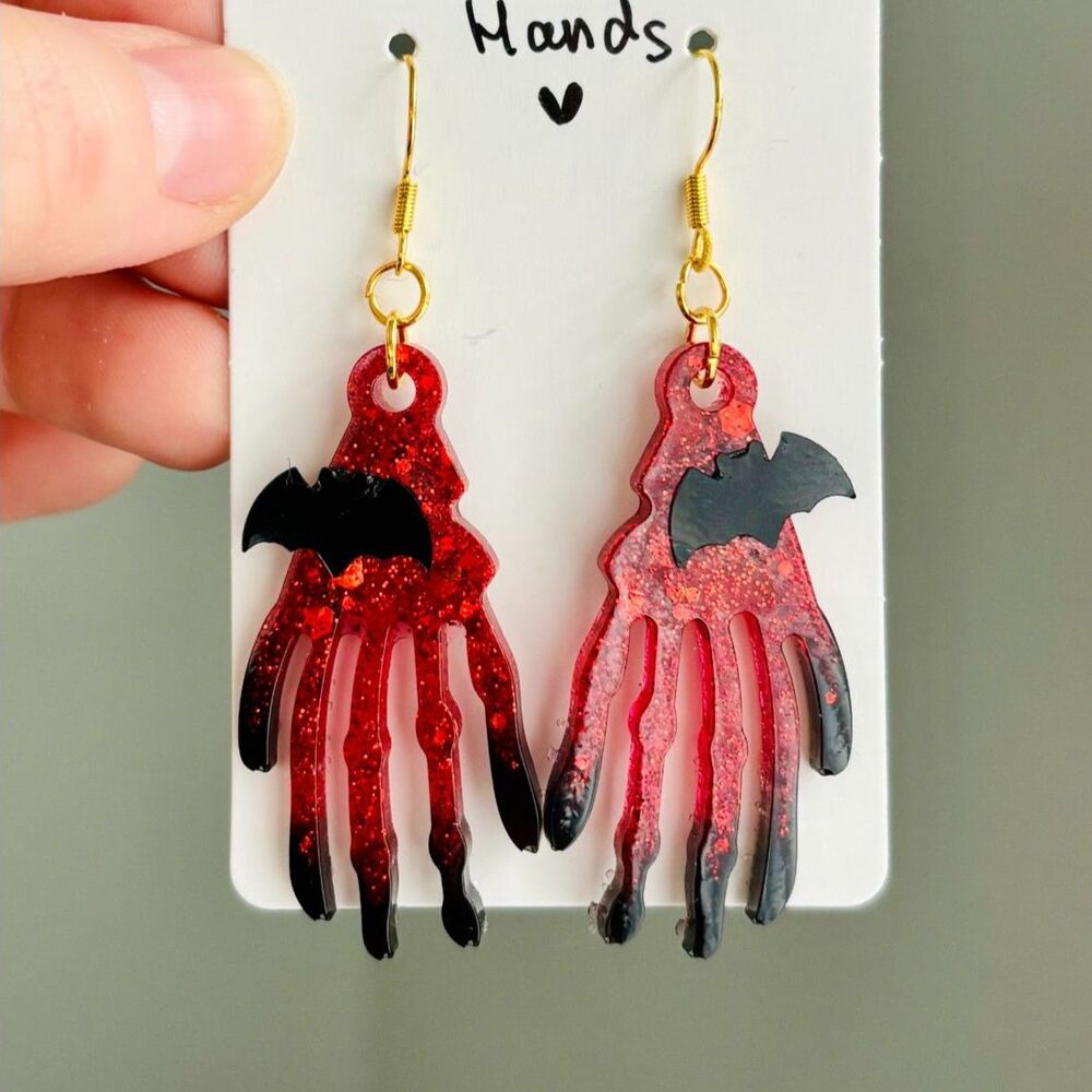 Bloody Hand Earrings Blood Red Gothic Jewelry, Dark Romantic Vampire Halloween